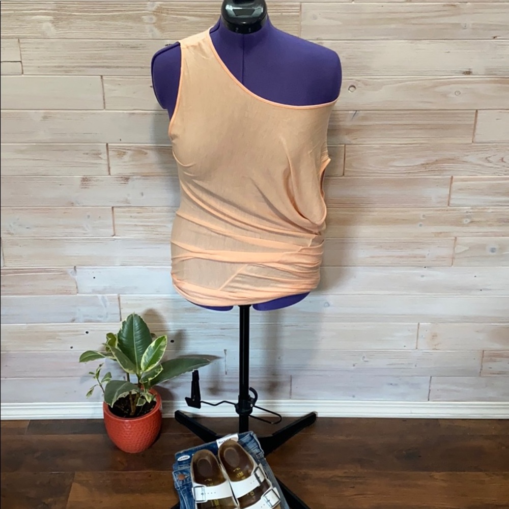Mon Ami Women’s Large One Shoulder Off Shoulder Light Slouchy Peach Top Shirt